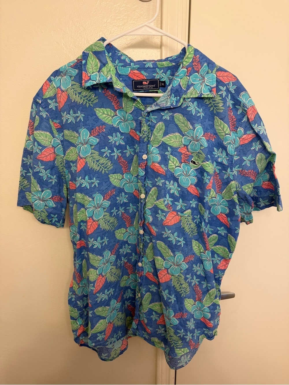 Vineyard Vines Blue Tropical Floral Button-Down Tucker Shirt 100% Cotton XL
